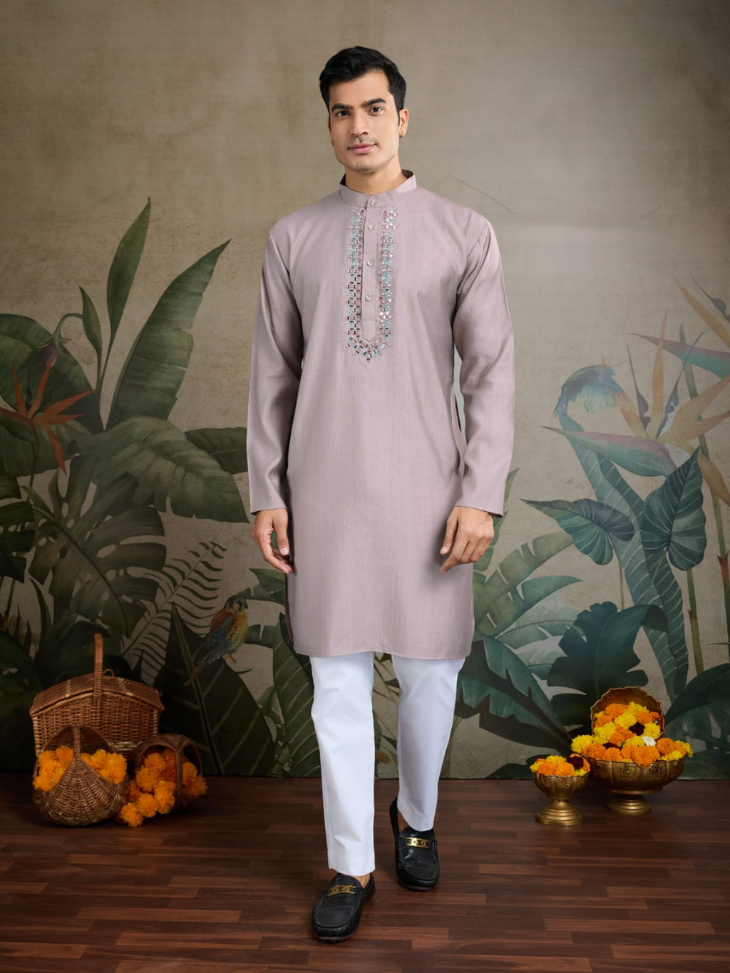 Royal Charm Viscose Silk Mauve Lavender Kurta Koti Set