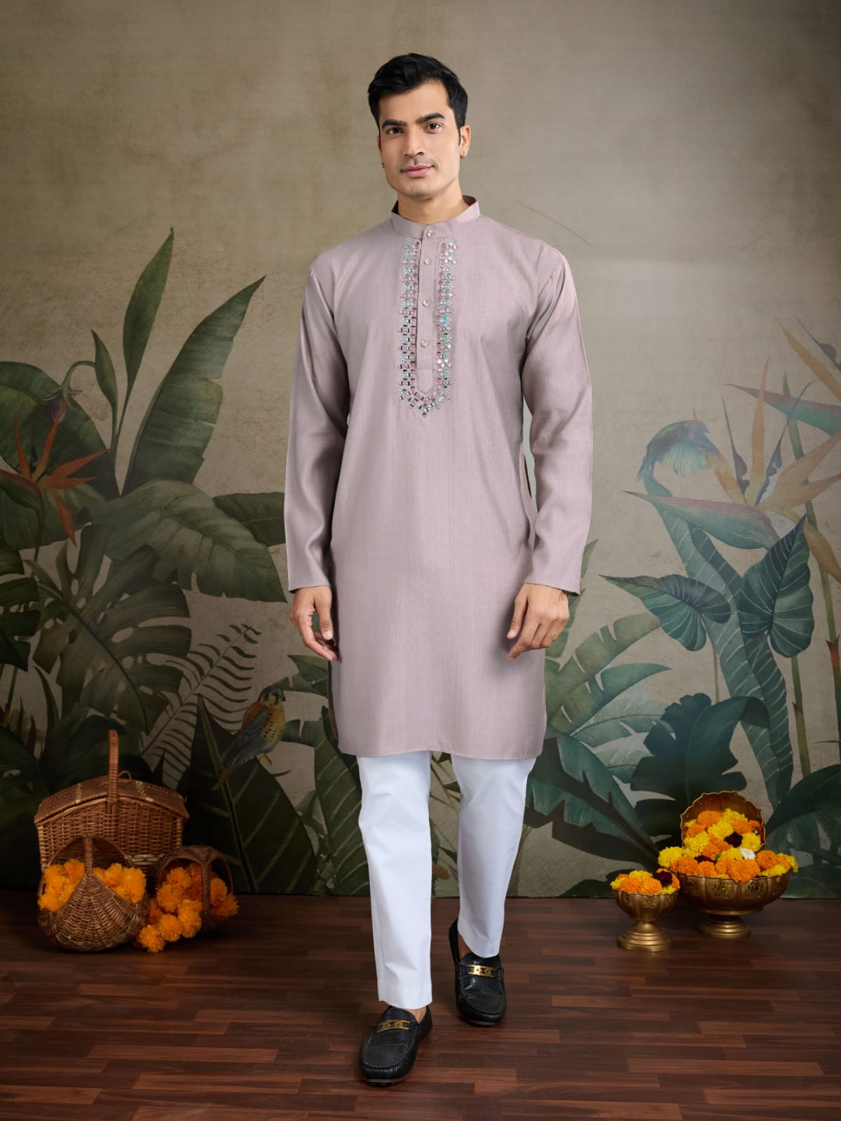 Royal Charm Viscose Silk Mauve Lavender Kurta Koti Set