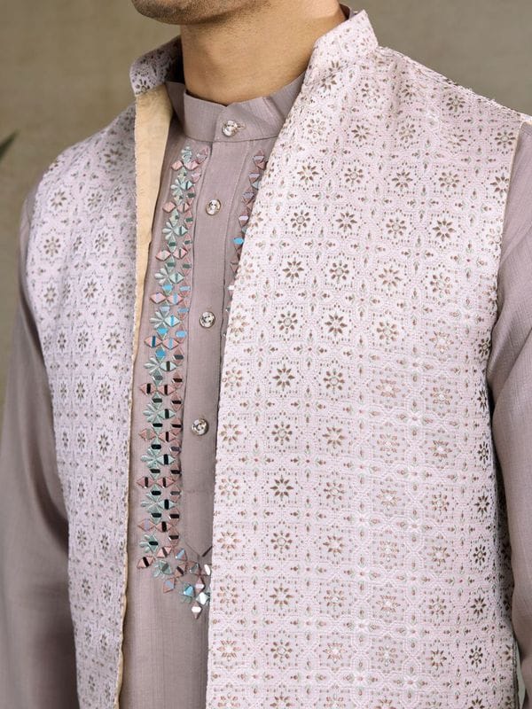 Royal Charm Viscose Silk Mauve Lavender Kurta Koti Set