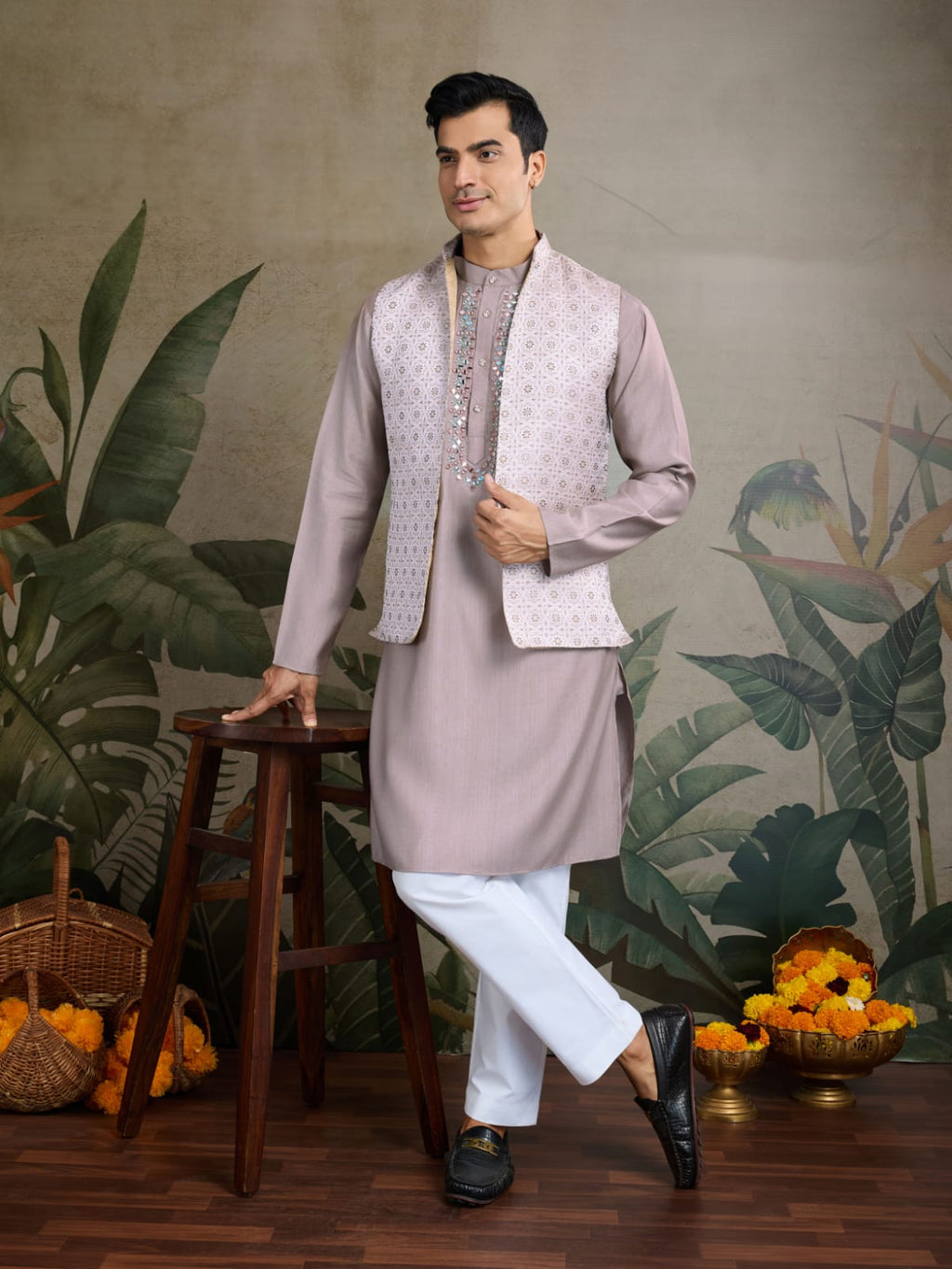 Royal Charm Viscose Silk Mauve Lavender Kurta Koti Set