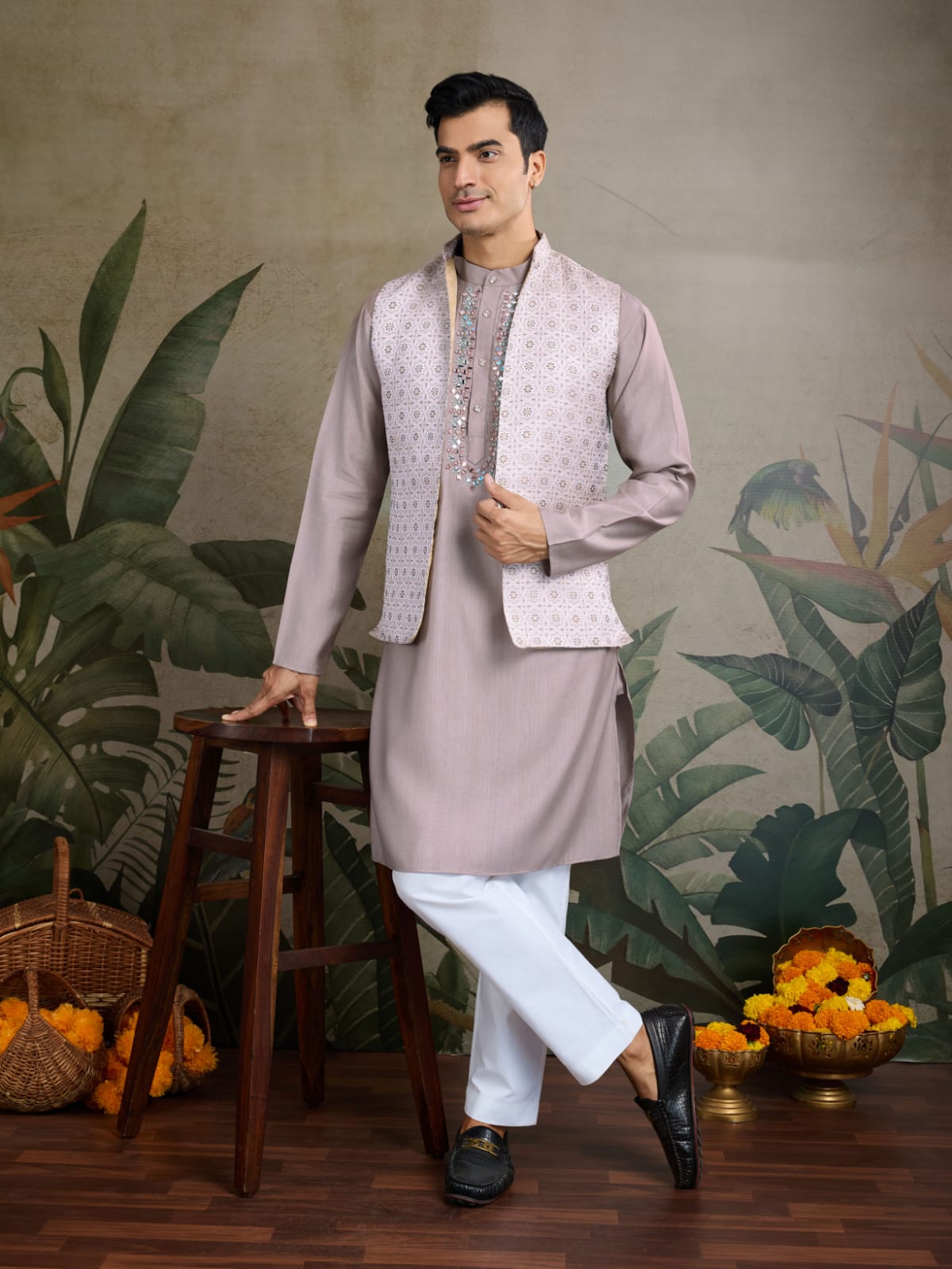 Royal Charm Viscose Silk Mauve Lavender Kurta Koti Set