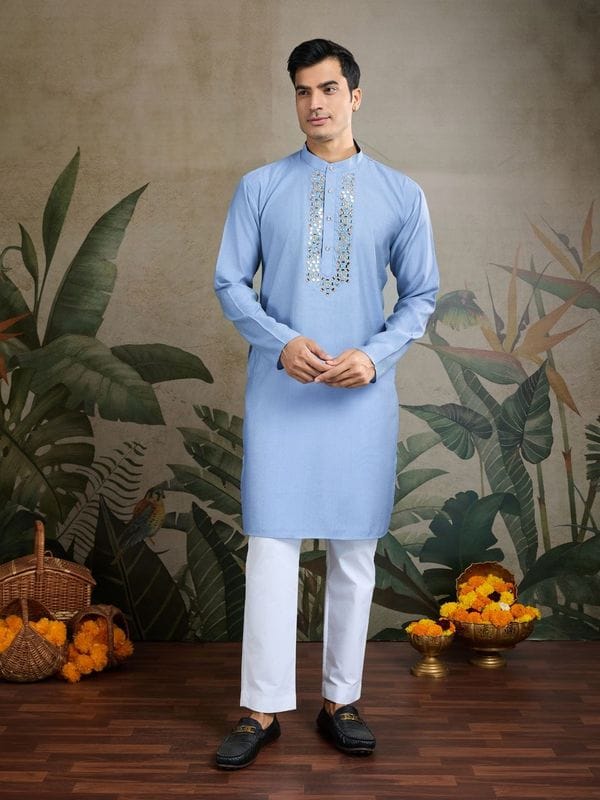 Royal Charm Viscose Silk Sky Blue Kurta Koti Set