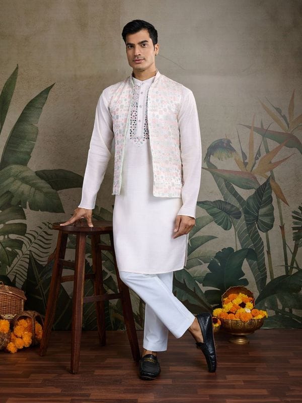 Royal Charm Viscose Silk Pastel Mint Kurta Koti Set