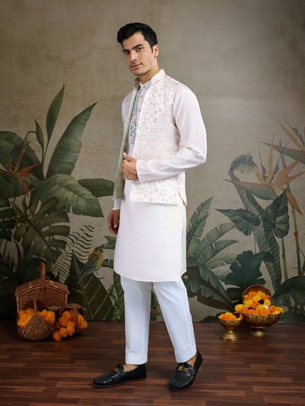 Royal Charm Viscose Silk Pastel Mint Kurta Koti Set