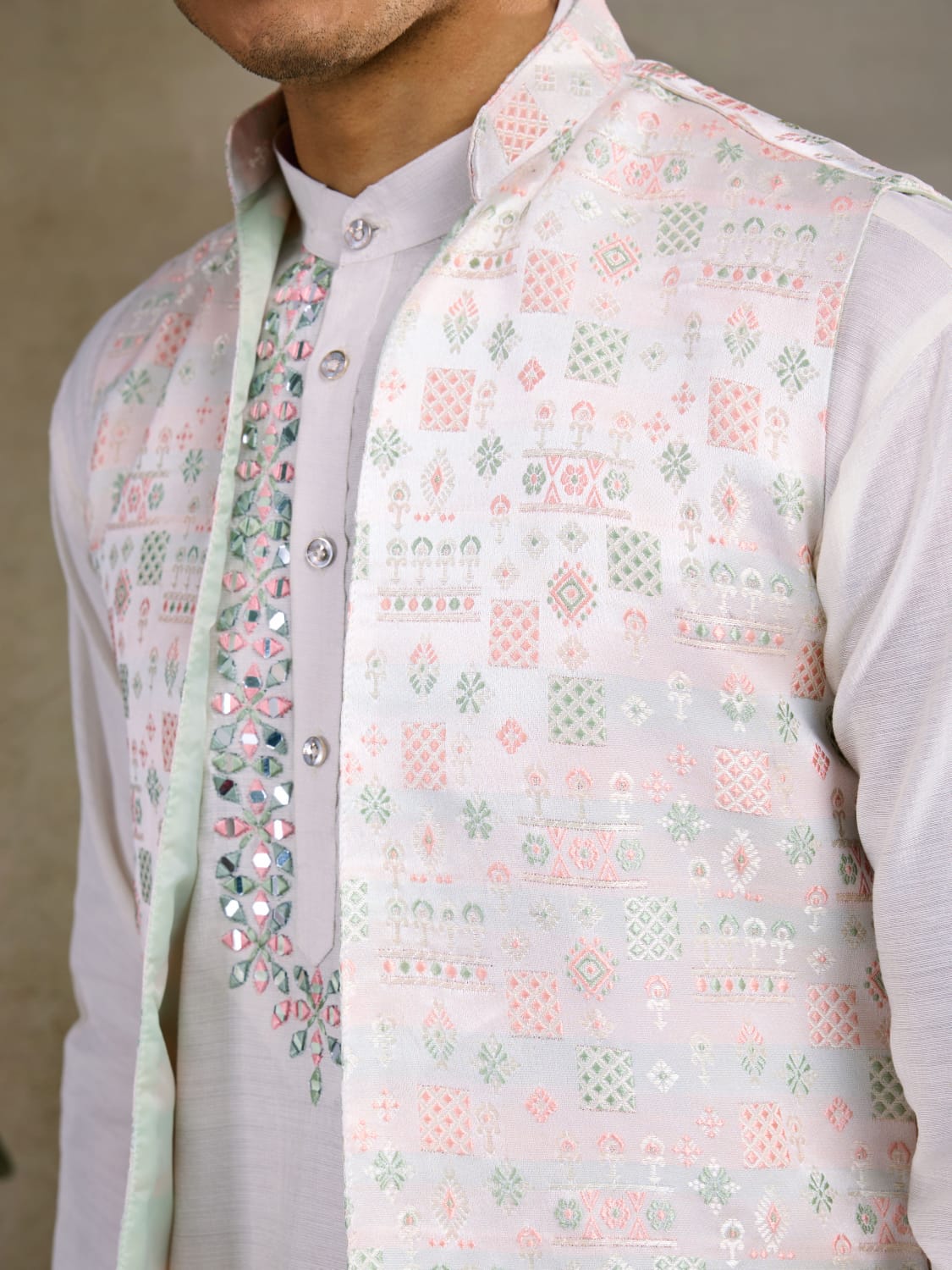 Royal Charm Viscose Silk Pastel Mint Kurta Koti Set