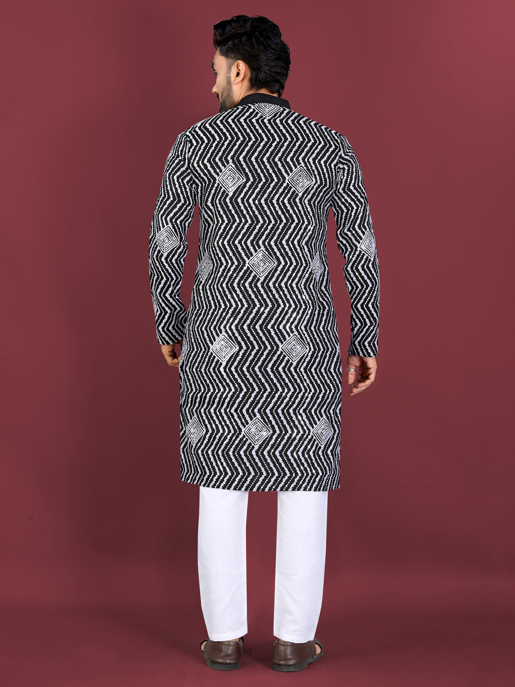 Men’s Saiyaara  Silk Kurta with Cross Embroidery Black
