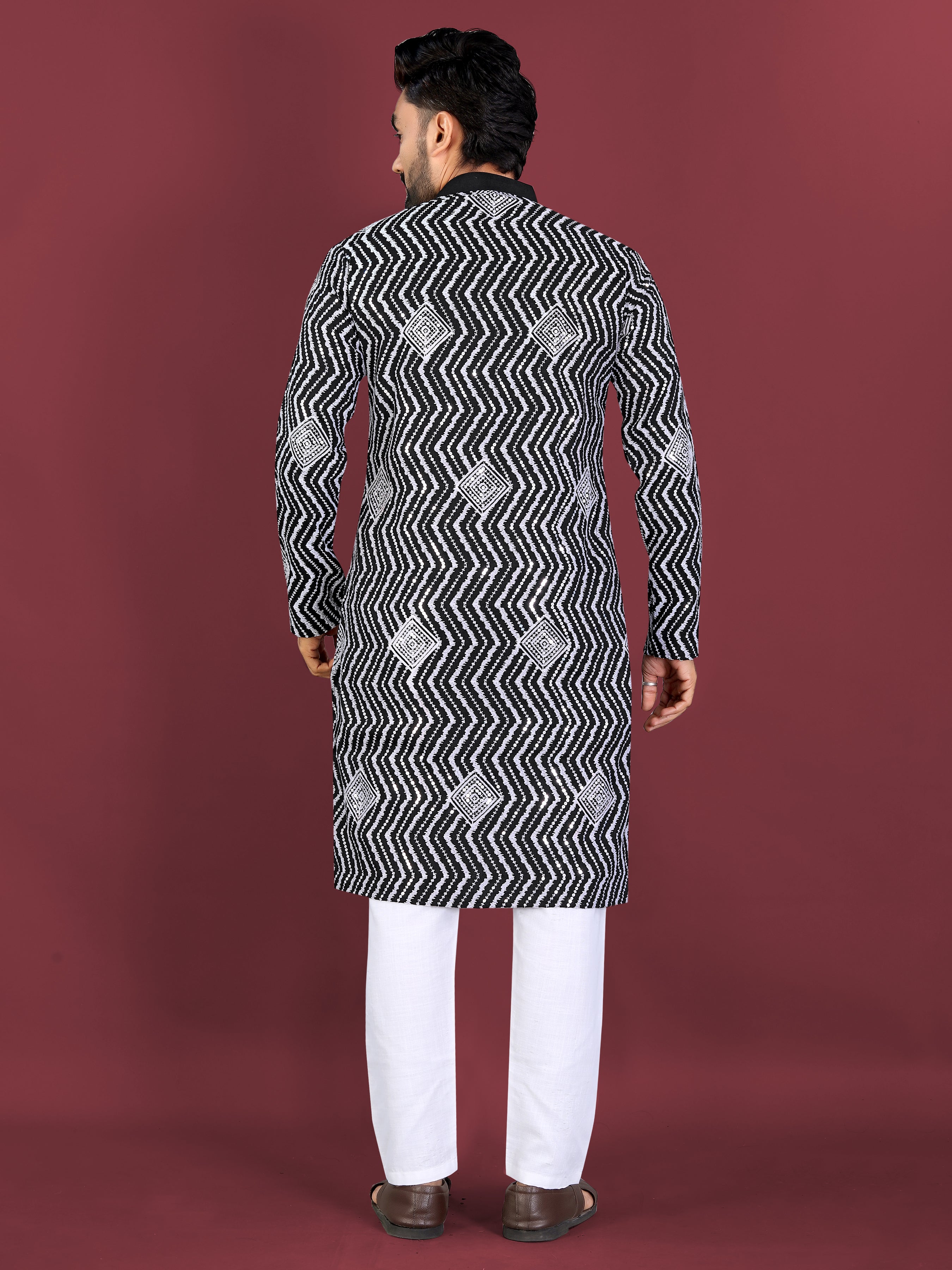 Men’s Saiyaara  Silk Kurta with Cross Embroidery Black