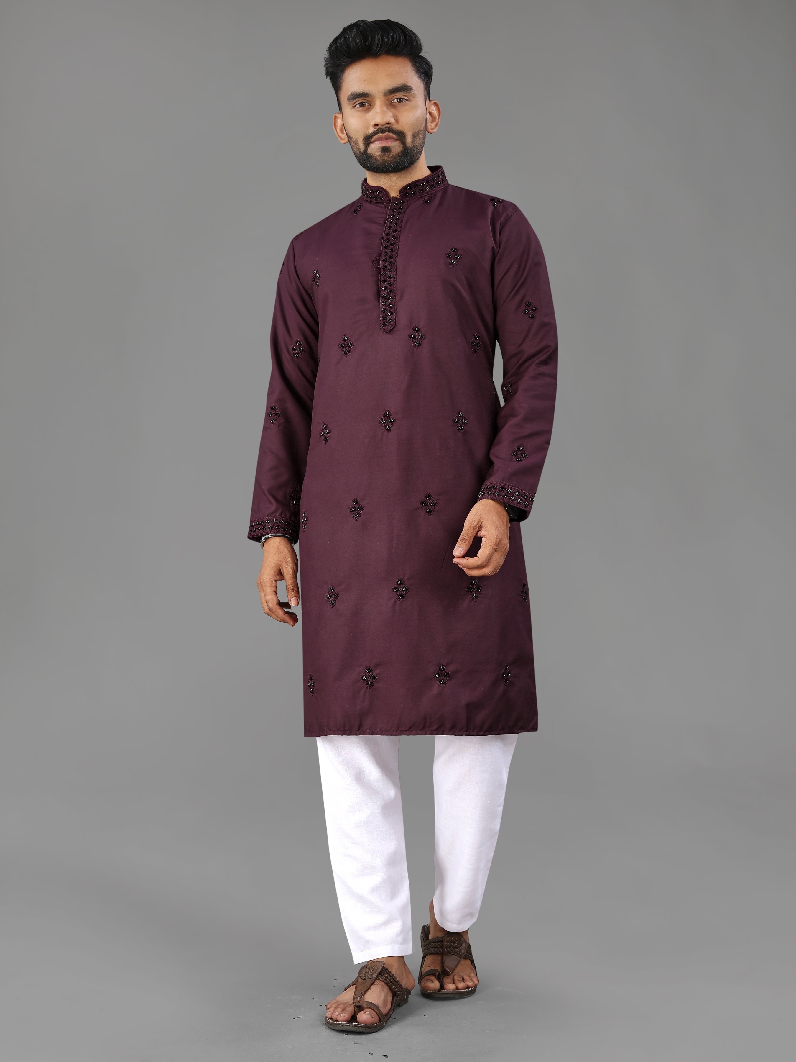 Men’s Val Moti Work Cotton Kurta Bringle