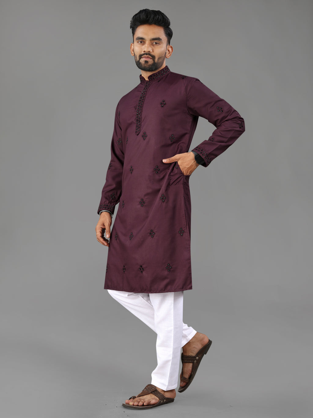 Men’s Val Moti Work Cotton Kurta Bringle