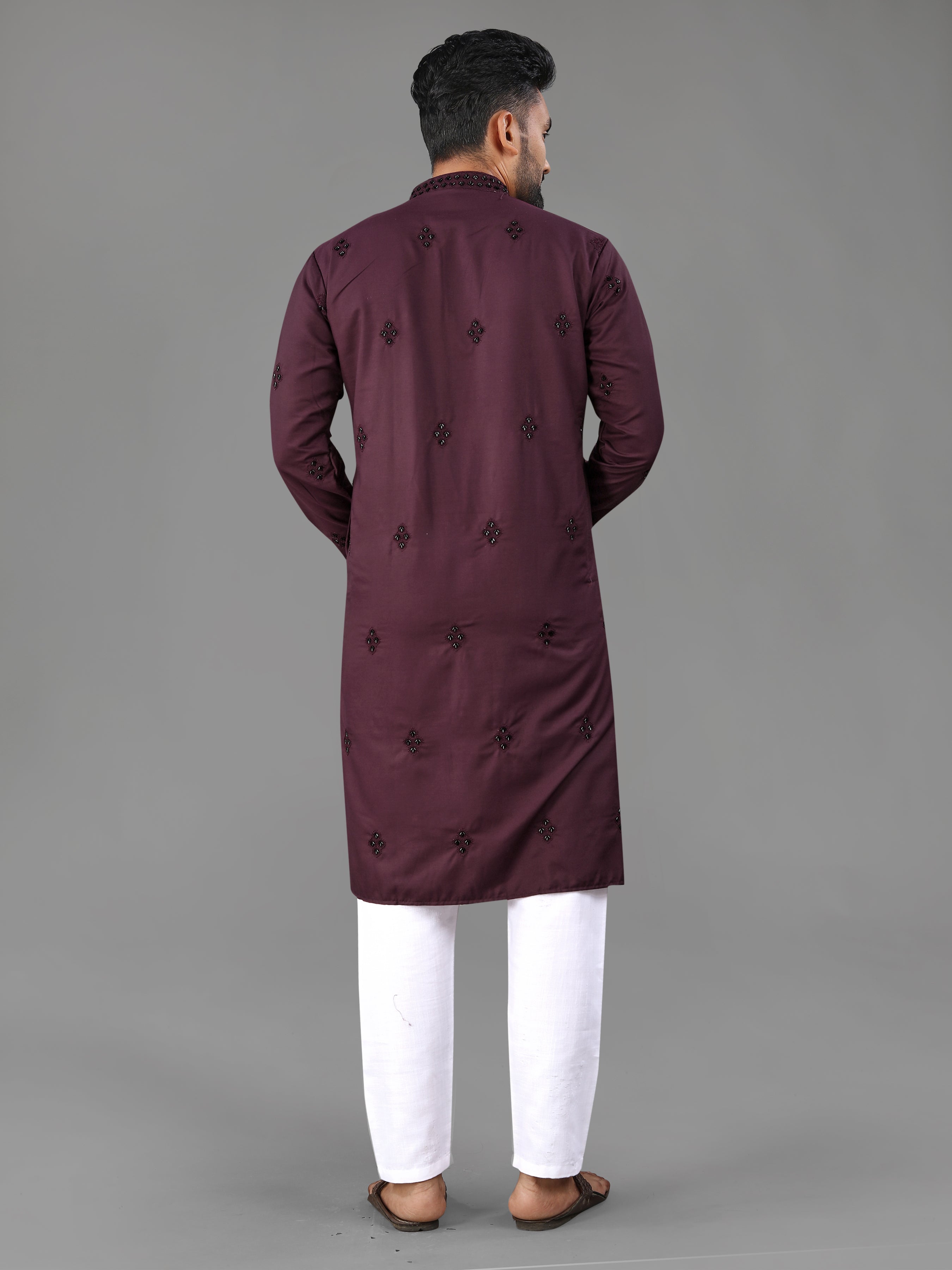 Men’s Val Moti Work Cotton Kurta Bringle