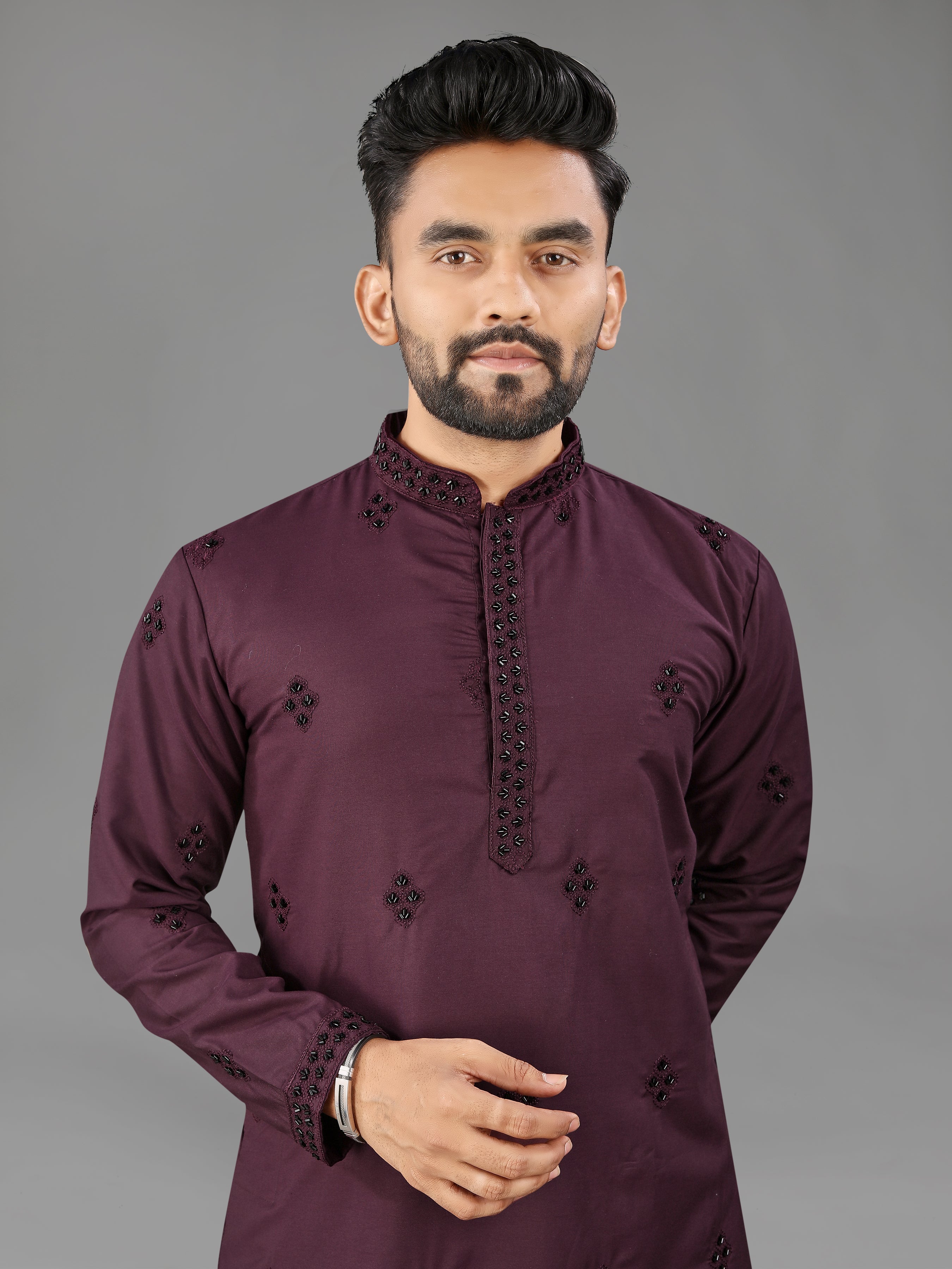 Men’s Val Moti Work Cotton Kurta Bringle
