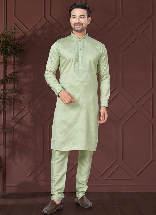 Men’s Sequin Silk Pista Kurta Set