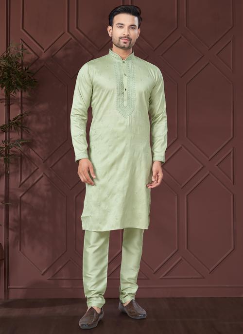 Men’s Sequin Silk Pista Kurta Set