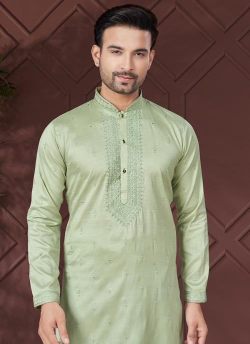 Men’s Sequin Silk Pista Kurta Set