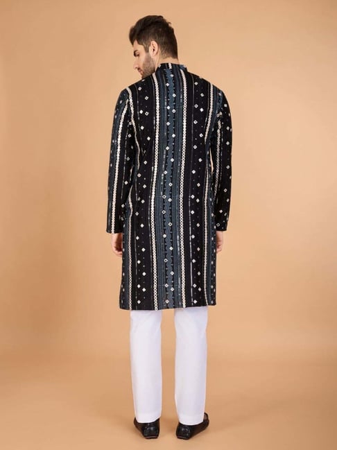 Men's Majestic Charm Silk Cotton Black Kurta