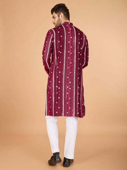Men's Majestic Charm Silk Cotton Marun Kurta