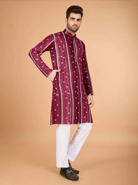 Men's Majestic Charm Silk Cotton Marun Kurta