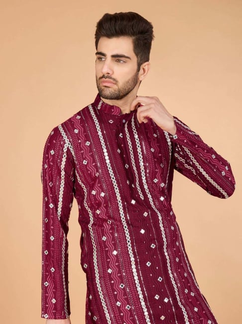 Men's Majestic Charm Silk Cotton Marun Kurta