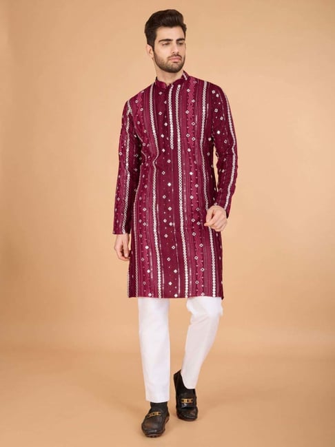 Men's Majestic Charm Silk Cotton Marun Kurta