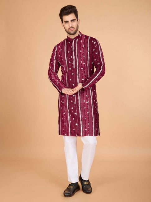 Men's Majestic Charm Silk Cotton Marun Kurta