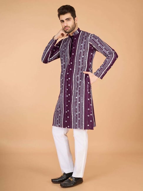 Men's Majestic Charm Silk Cotton Wine Kurta