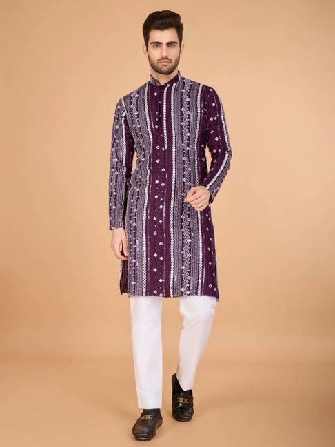 Men's Majestic Charm Silk Cotton Wine Kurta