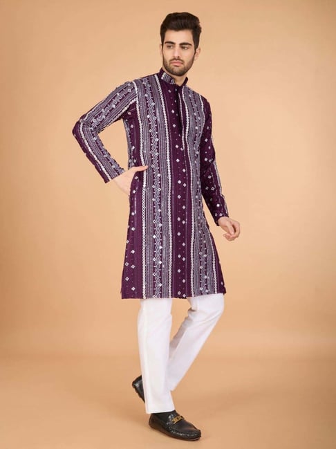 Men's Majestic Charm Silk Cotton Wine Kurta