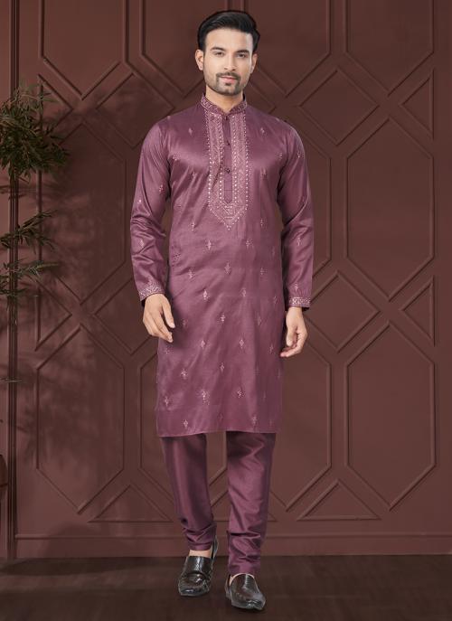 Men’s Sequin Silk Wine Kurta Set