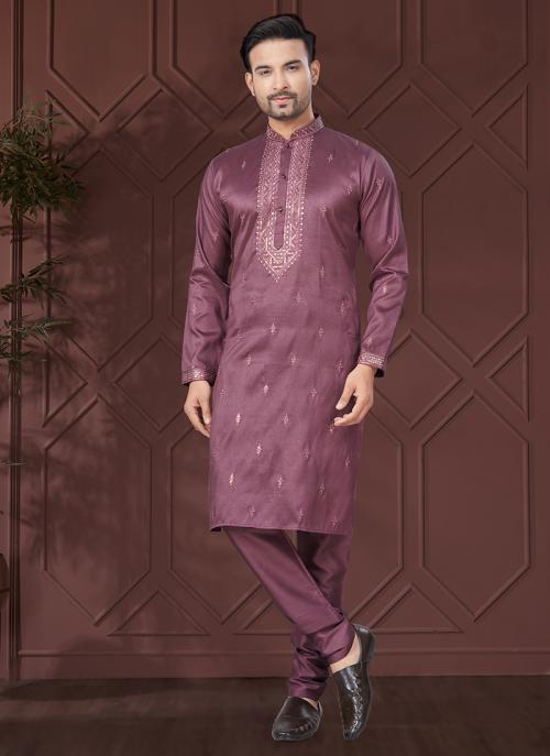 Men’s Sequin Silk Wine Kurta Set
