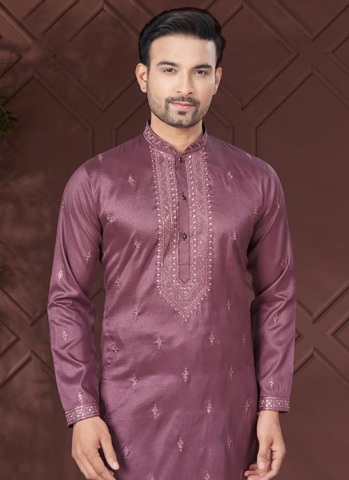 Men’s Sequin Silk Wine Kurta Set