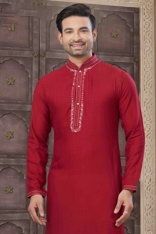 Men's Royal Essence Pure Cotton Red Kurta