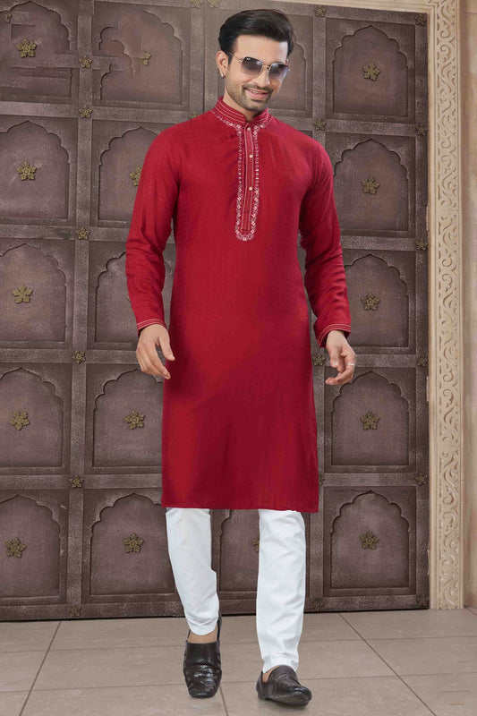Men's Royal Essence Pure Cotton Red Kurta