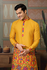 Men's Traditional Designer Yellow Kurta