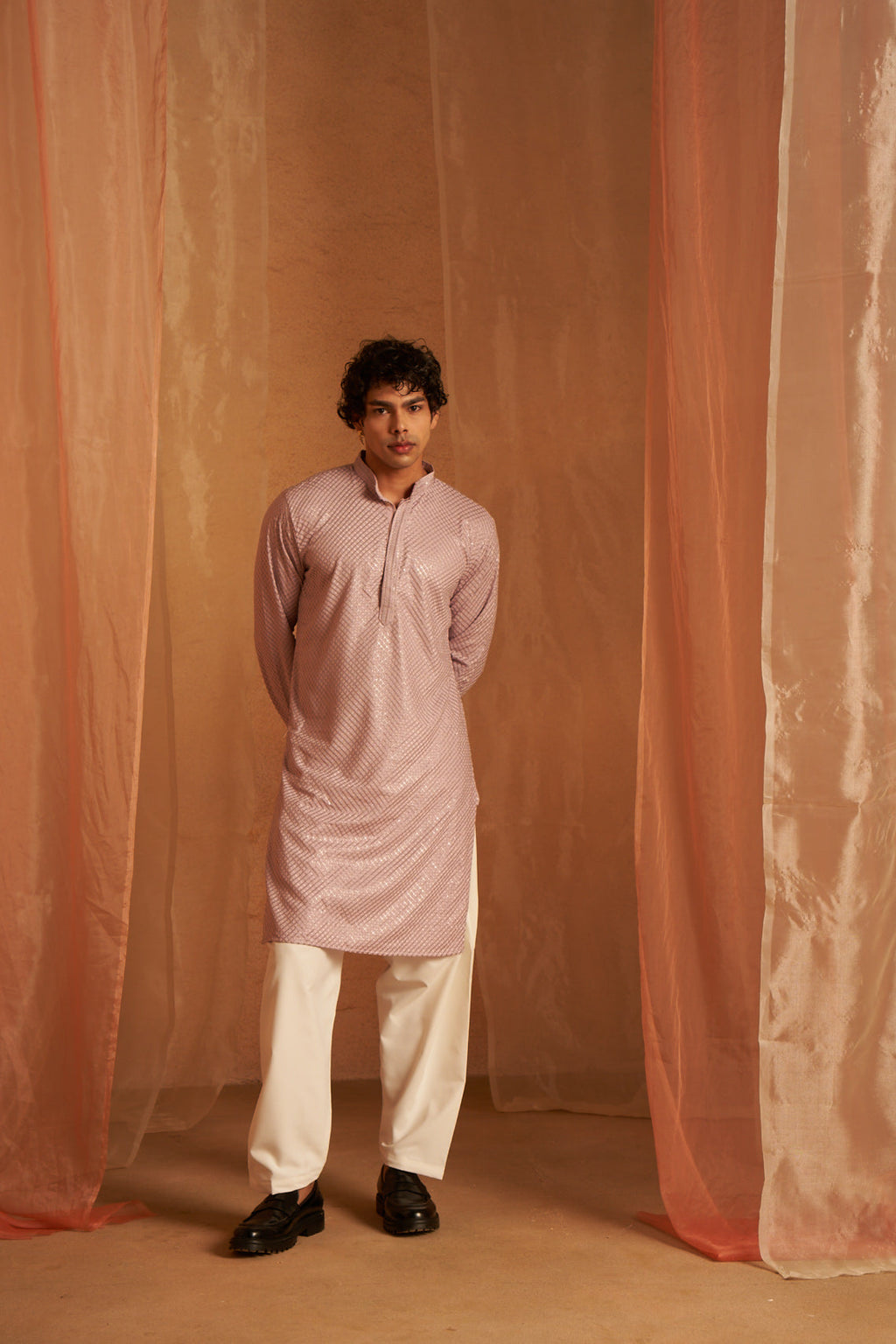 Men's Chevron Shine Blush Pink Kurta