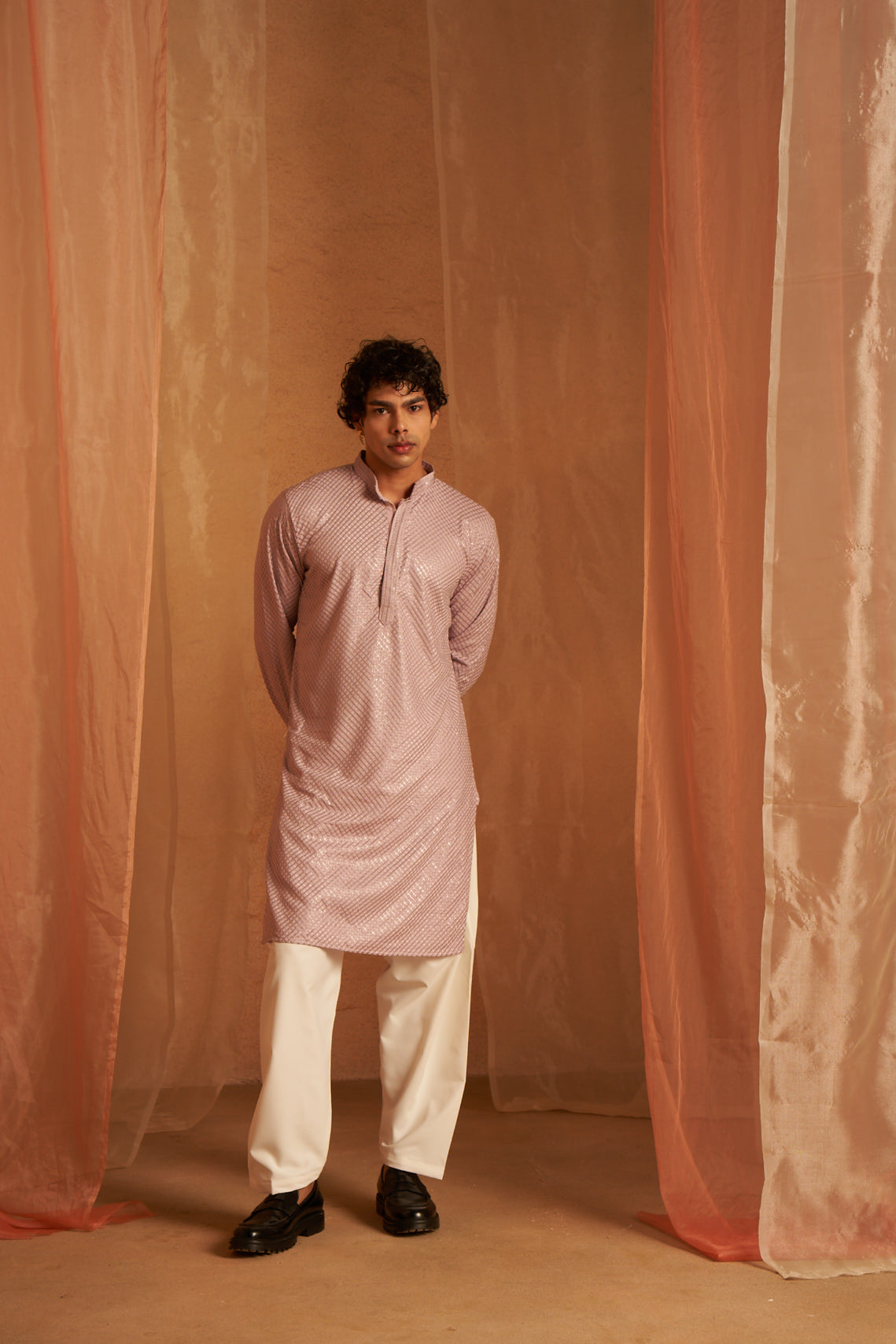 Men's Chevron Shine Blush Pink Kurta