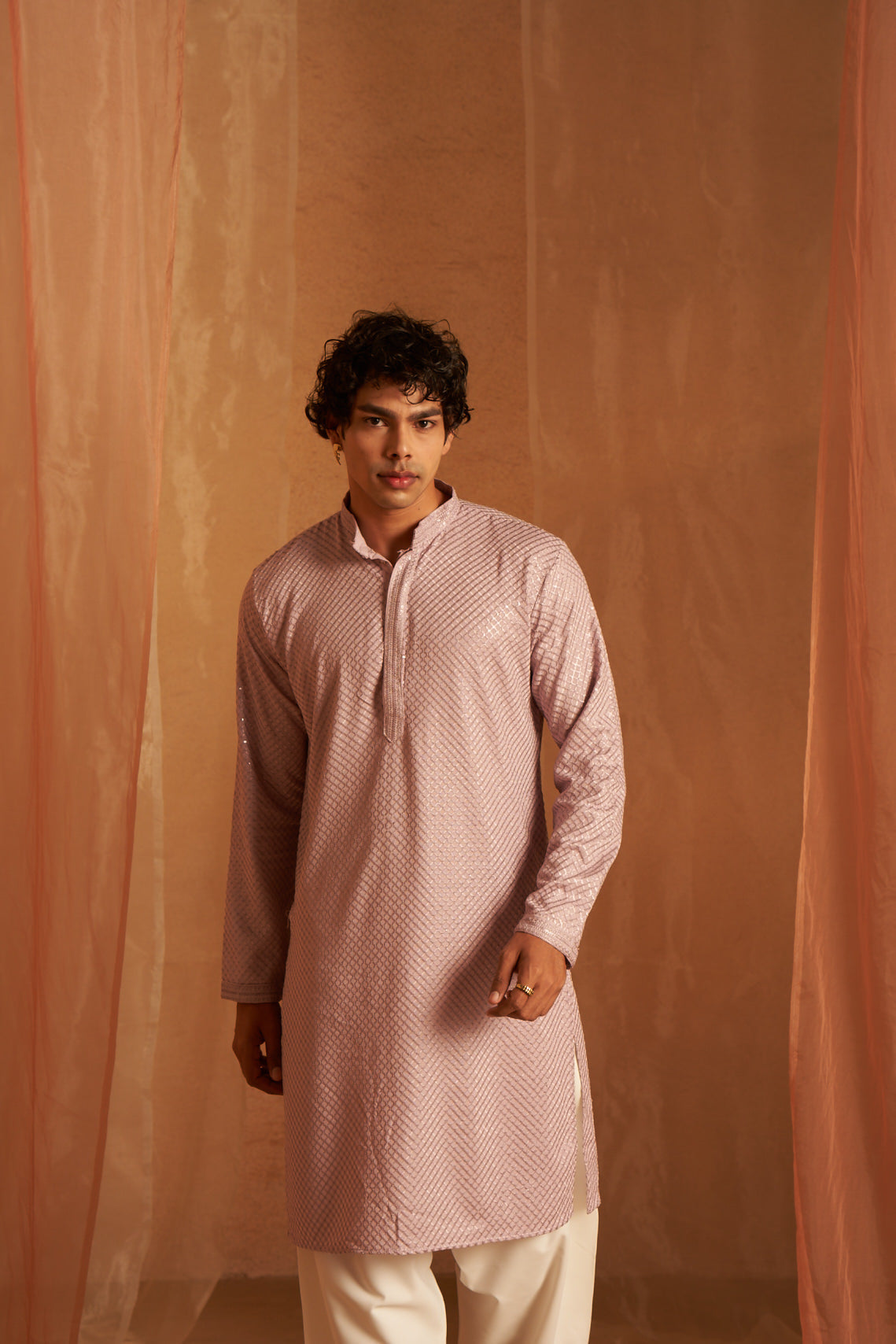 Men's Chevron Shine Blush Pink Kurta