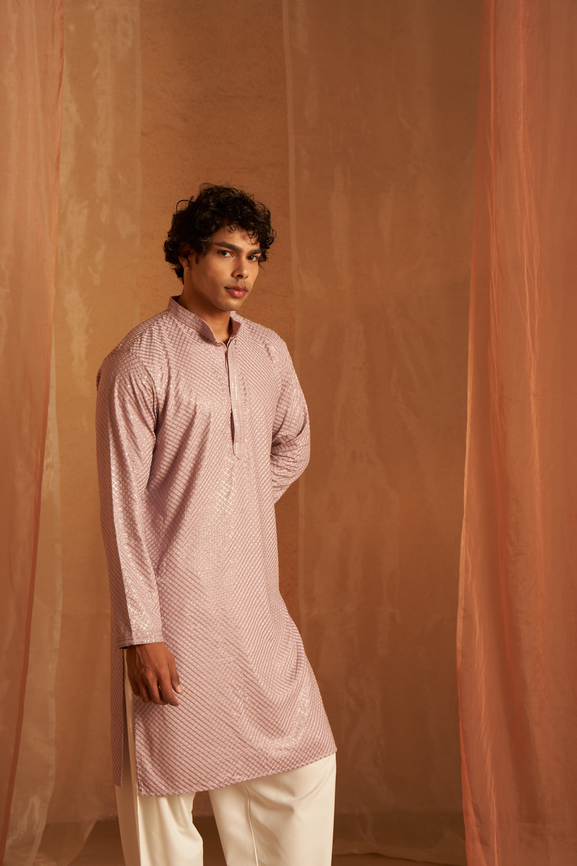 Men's Chevron Shine Blush Pink Kurta
