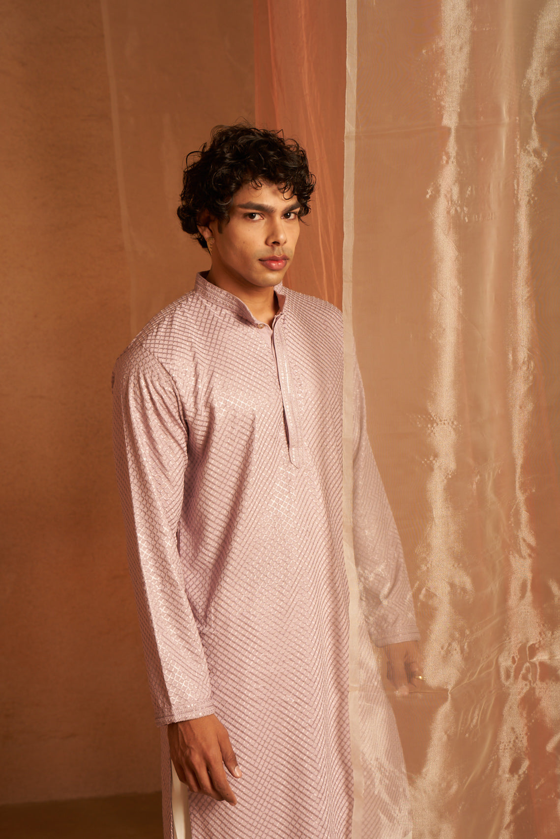 Men's Chevron Shine Blush Pink Kurta