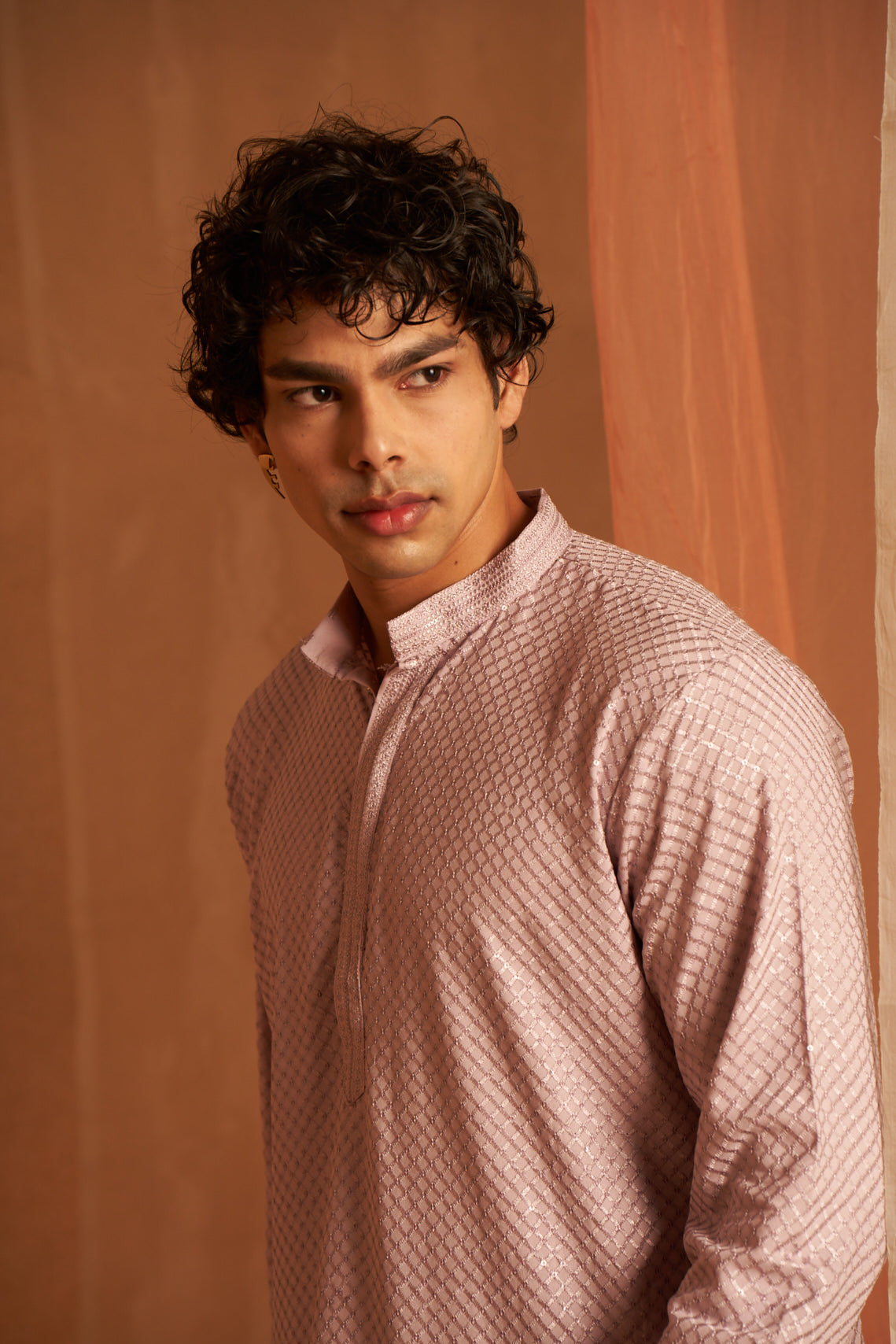 Men's Chevron Shine Blush Pink Kurta