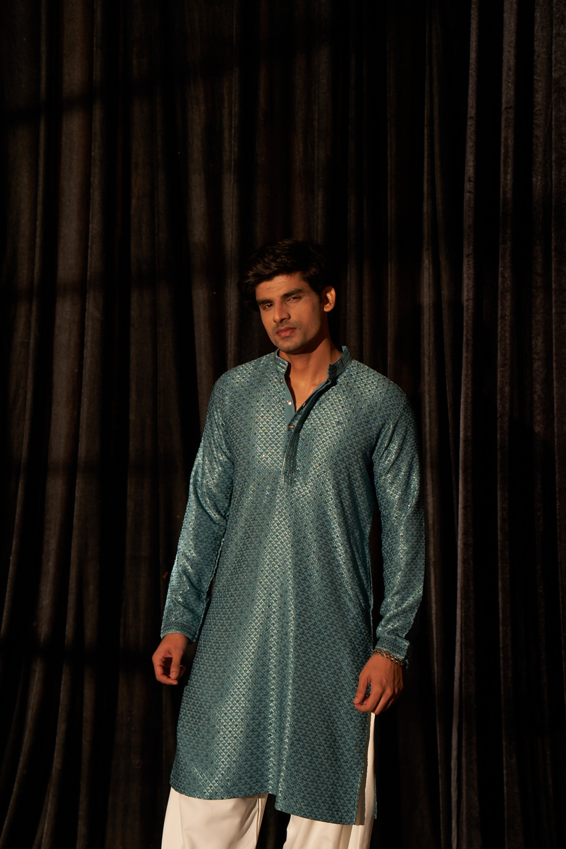 Men’s Chikankari Turquoise Kurta