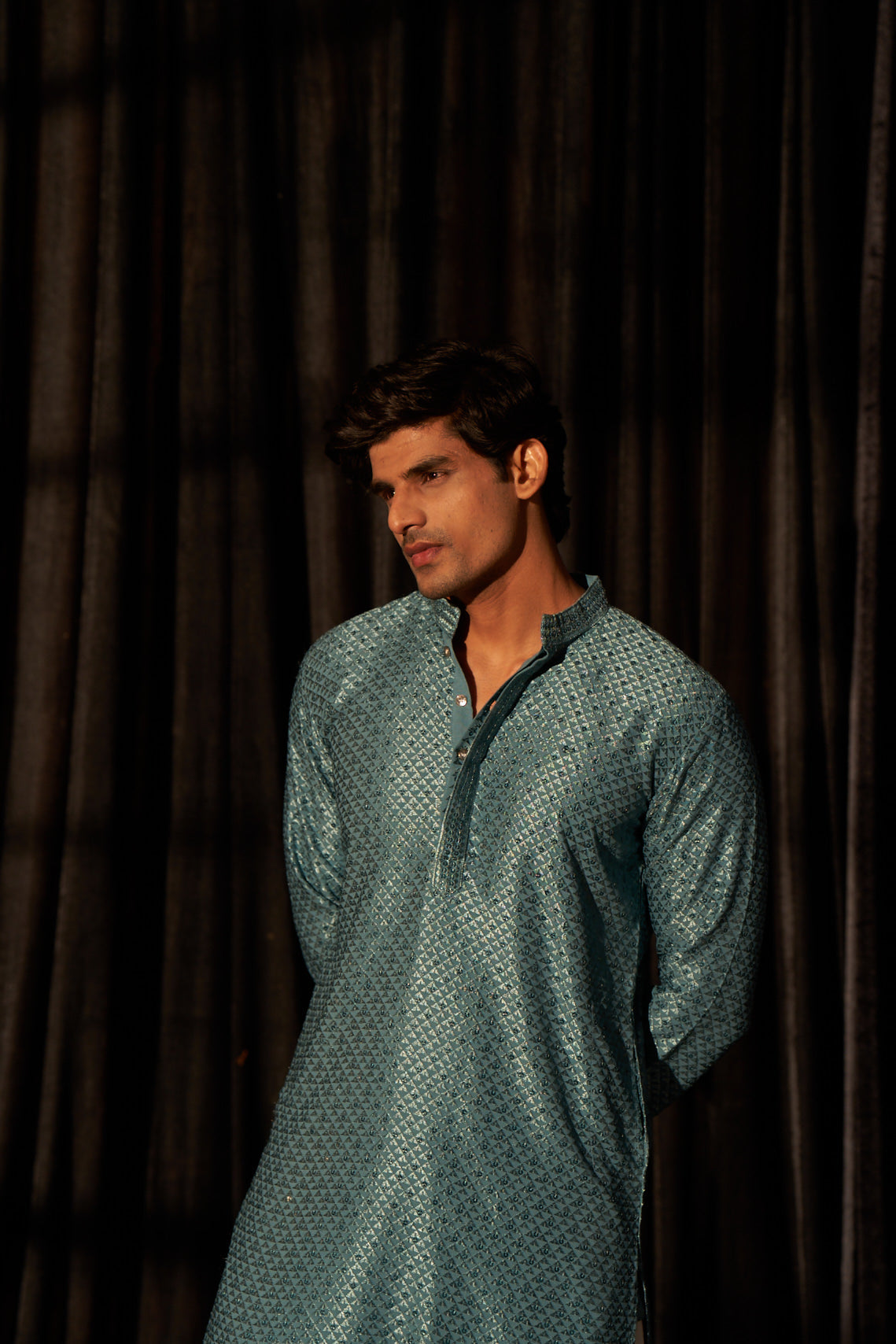 Men’s Chikankari Turquoise Kurta