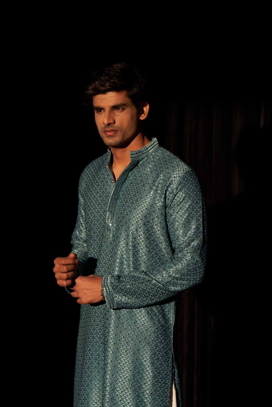 Men’s Chikankari Turquoise Kurta