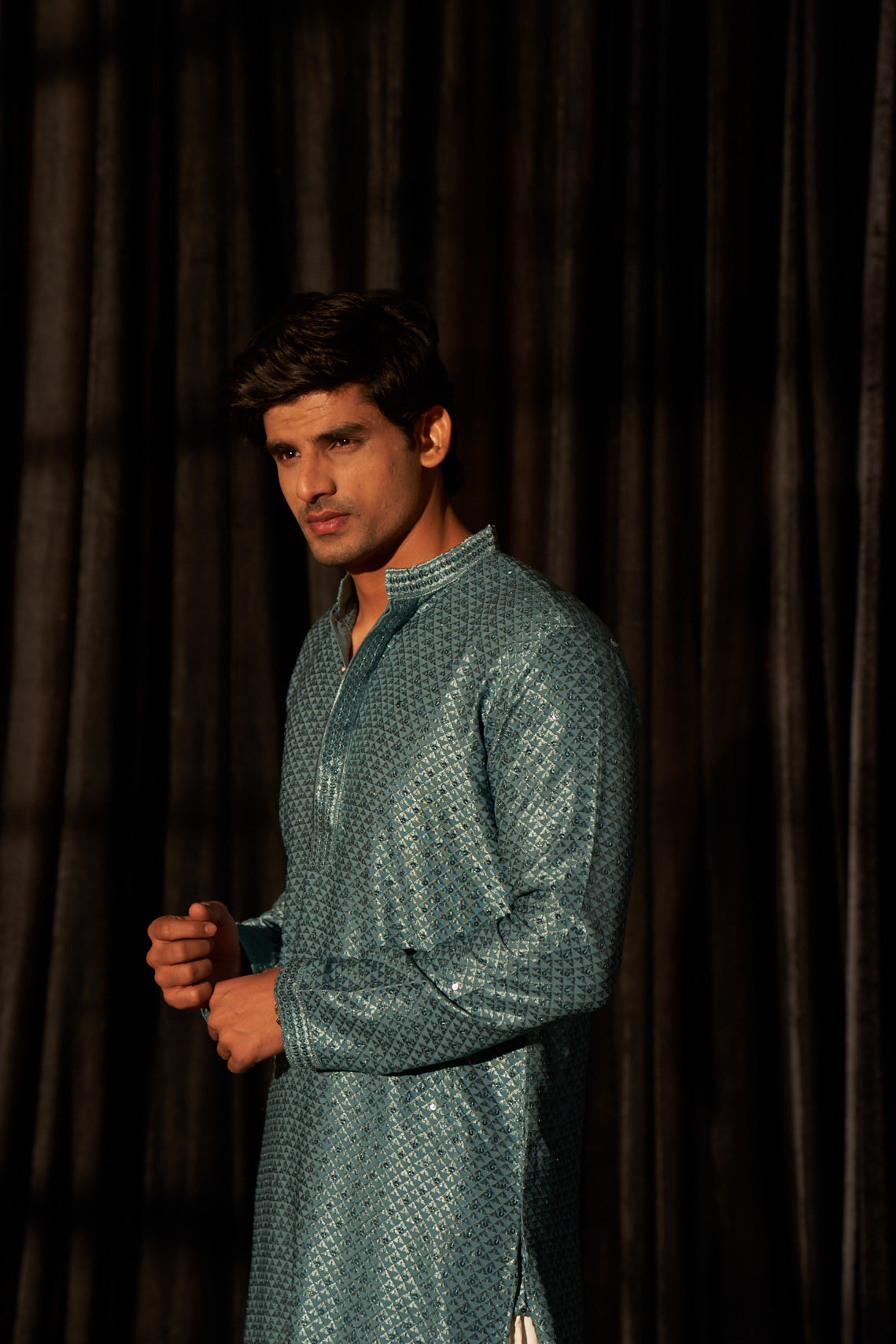 Men’s Chikankari Turquoise Kurta