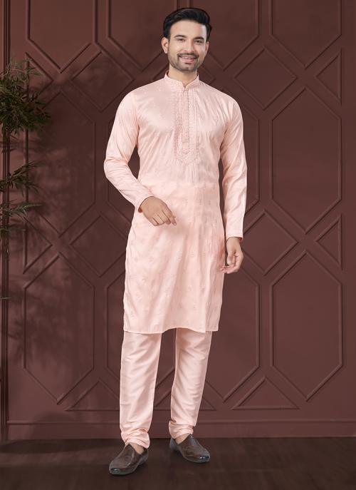 Men’s Sequin Silk Pink Kurta Set