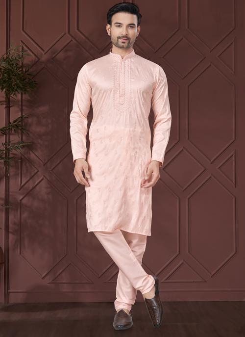Men’s Sequin Silk Pink Kurta Set