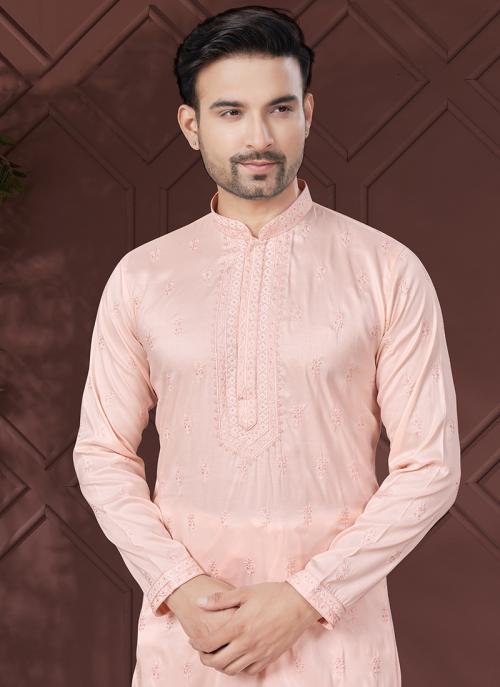 Men’s Sequin Silk Pink Kurta Set