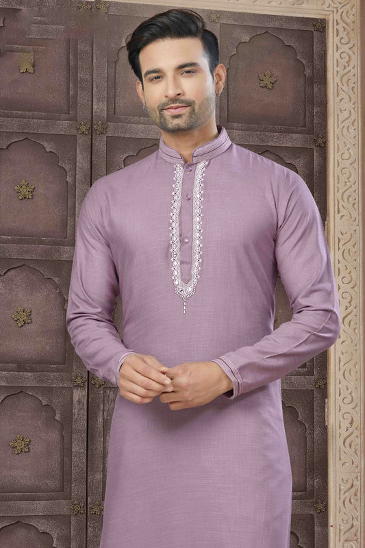 Men's Royal Essence Pure Cotton Lavender Kurta