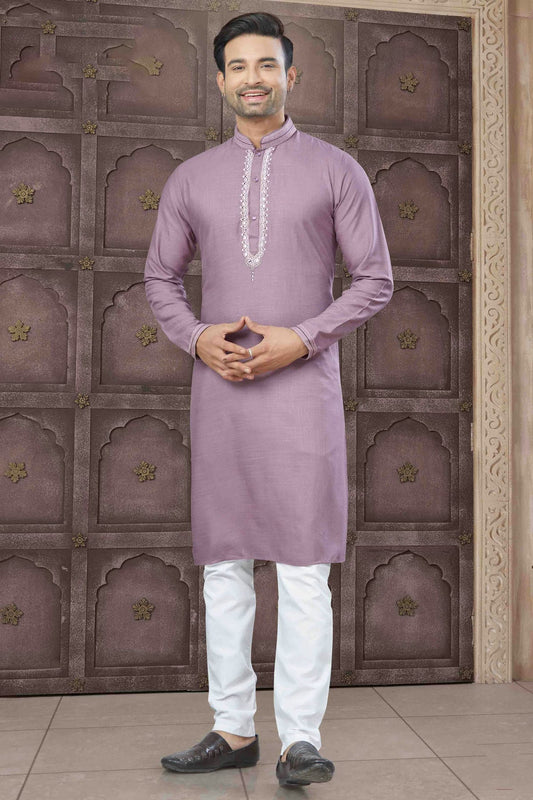 Men's Royal Essence Pure Cotton Lavender Kurta