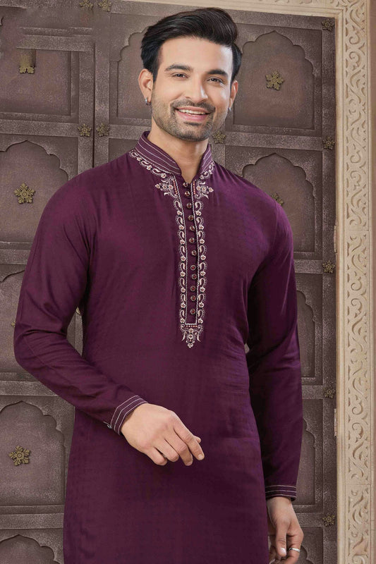 Men's Royal Essence Pure Cotton Wine Kurta