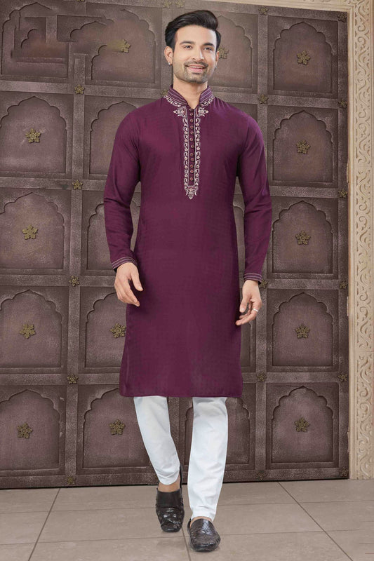 Men's Royal Essence Pure Cotton Wine Kurta